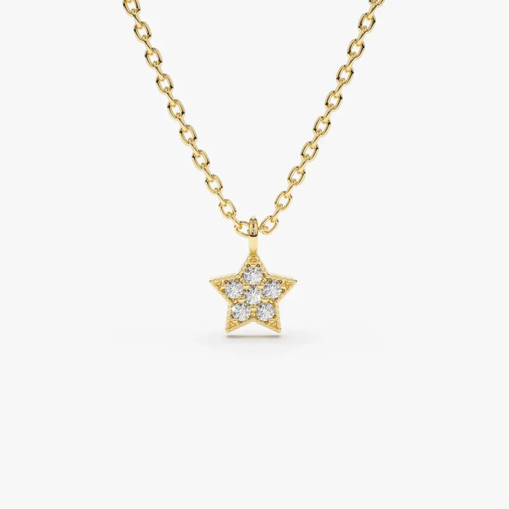 0.06CTW Star Charm Diamond Necklace  customdiamjewel 10KT Yellow Gold VVS-EF