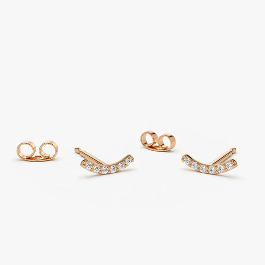 0.10CTW Diamond Curved Bar Stud Earrings  customdiamjewel 10KT Rose Gold VVS-EF