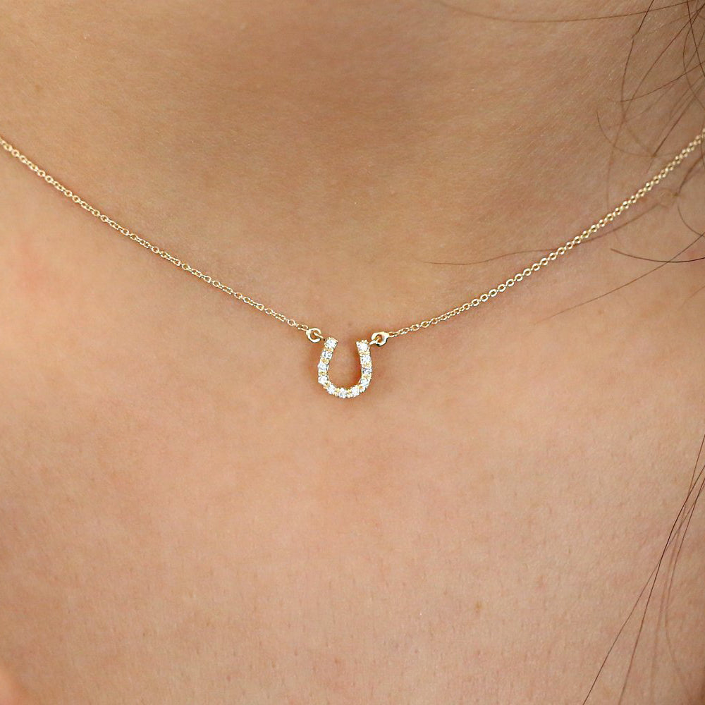 0.06CTW Mini Diamond Horseshoe Necklace  customdiamjewel   