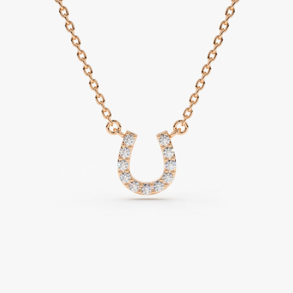 0.06CTW Mini Diamond Horseshoe Necklace  customdiamjewel 10KT Rose Gold VVS-EF