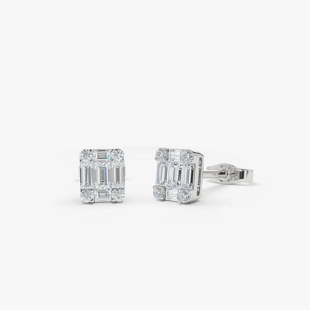 0.20CTW Baguette and Round Diamond Earrings  customdiamjewel 10KT White Gold VVS-EF