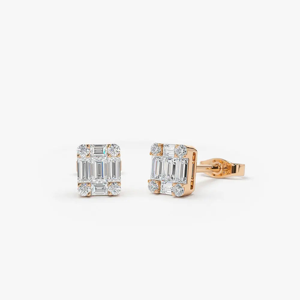 0.20CTW Baguette and Round Diamond Earrings  customdiamjewel 10KT Rose Gold VVS-EF