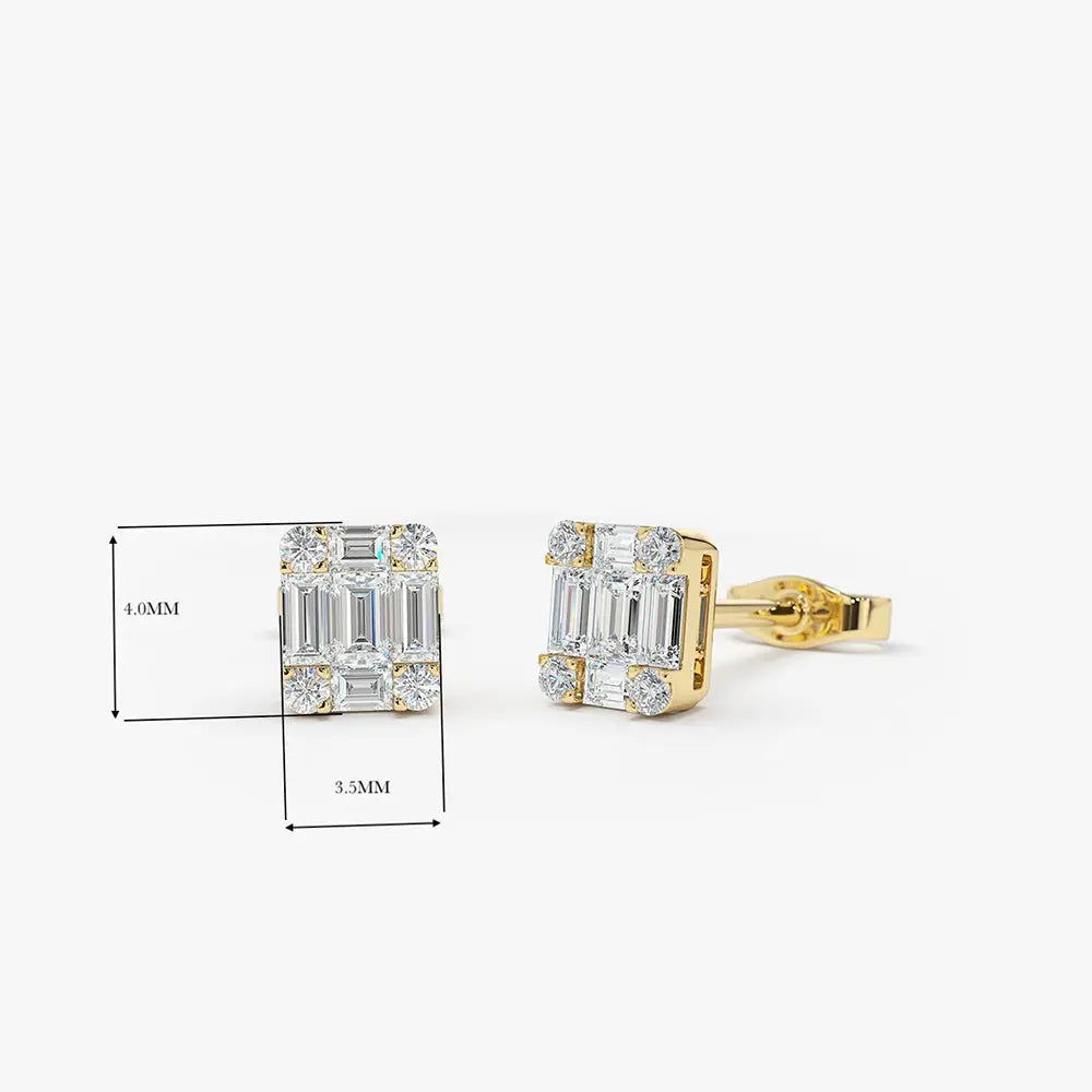 0.20CTW Baguette and Round Diamond Earrings  customdiamjewel   