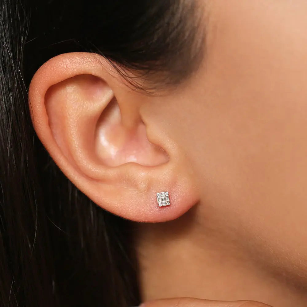 0.20CTW Baguette and Round Diamond Earrings  customdiamjewel   