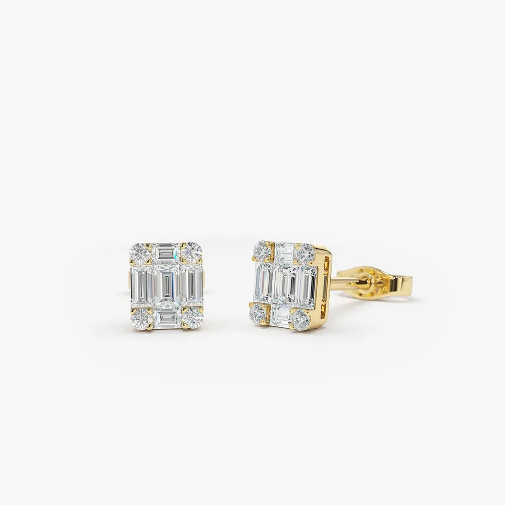 0.20CTW Baguette and Round Diamond Earrings  customdiamjewel 10KT Yellow Gold VVS-EF