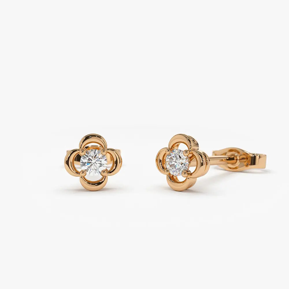 0.14CTW Diamond Flower Clover Stud Earrings  customdiamjewel 10KT Rose Gold VVS-EF