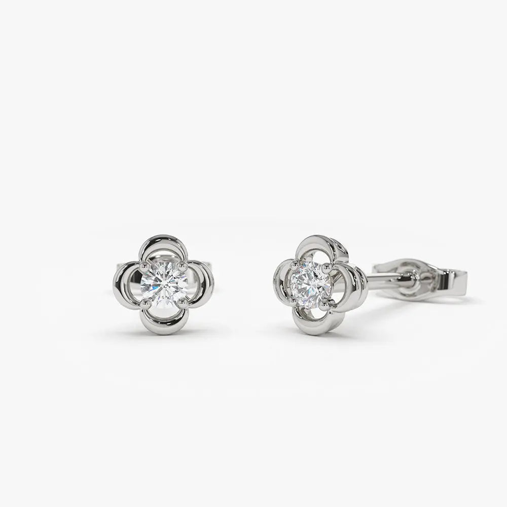 0.14CTW Diamond Flower Clover Stud Earrings  customdiamjewel 10KT White Gold VVS-EF