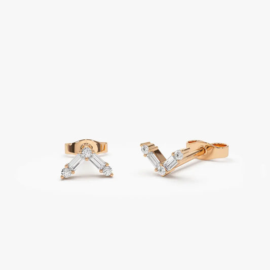 0.14CTW Baguette and Round Diamond Earrings  customdiamjewel 10KT Rose Gold VVS-EF