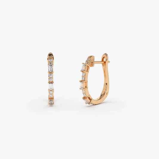 0.28CTW Baguette Diamond Huggie Earrings  customdiamjewel 10KT Rose Gold VVS-EF