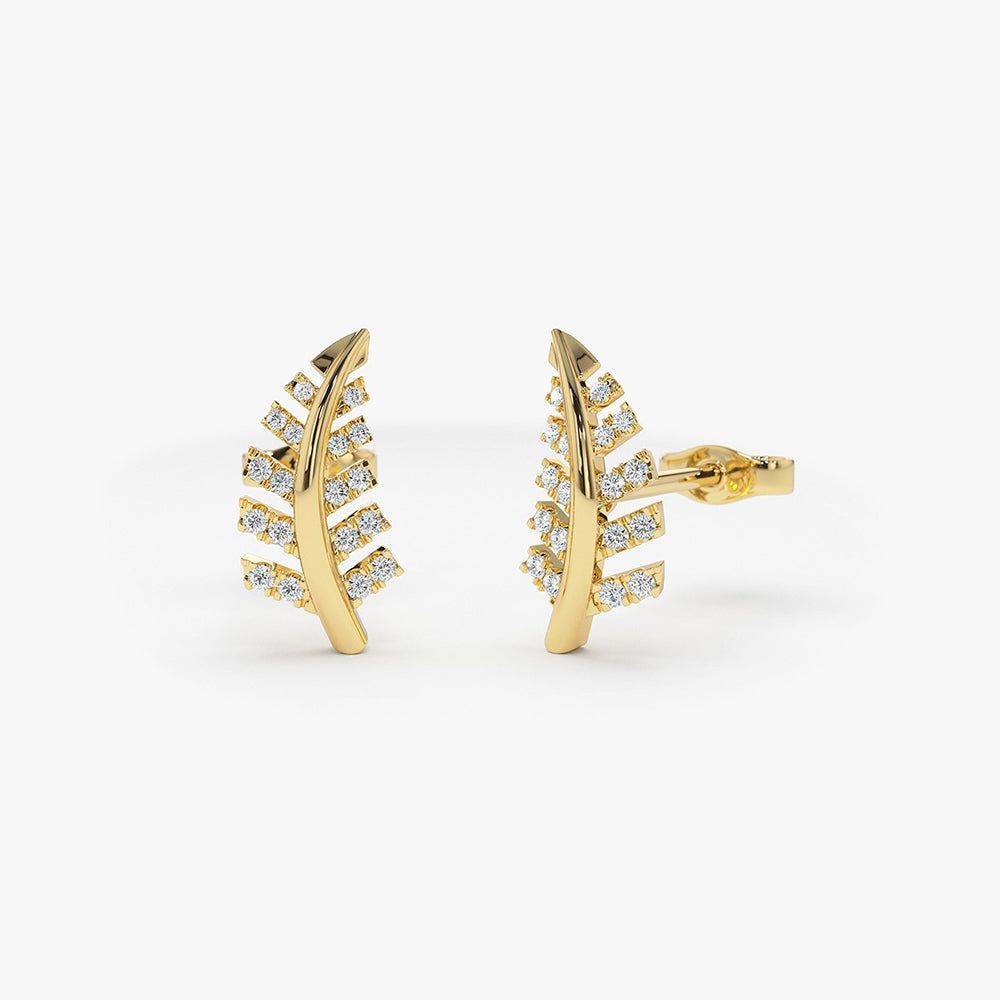 0.22CTW Diamond Leaf Earrings  customdiamjewel 10KT Yellow Gold VVS-EF