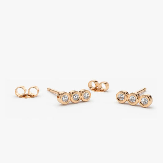 0.20CTW Three Stone Bezel Diamond Earrings  customdiamjewel 10KT Rose Gold VVS-EF