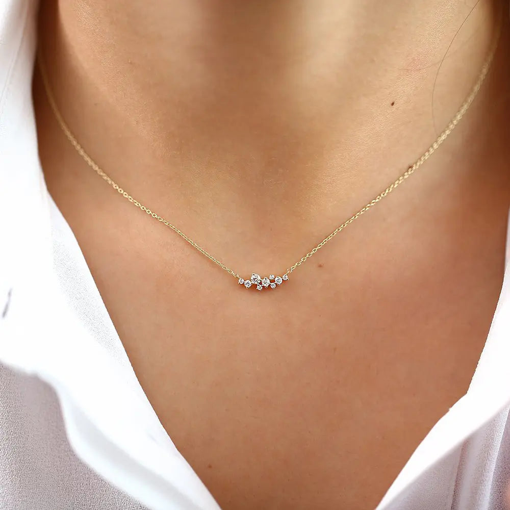 0.25CTW Round Cut Diamond Cluster Necklace  customdiamjewel   