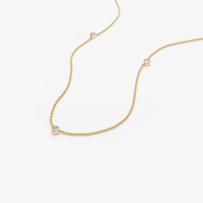 0.19CTW 3 Stone Bezel Set Diamond Necklace  customdiamjewel 10KT Yellow Gold VVS-EF