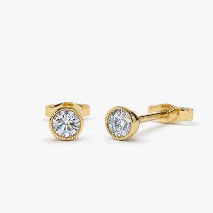 0.20CTW Bezel Set Diamond Stud Earrings  customdiamjewel 10KT Yellow Gold VVS-EF