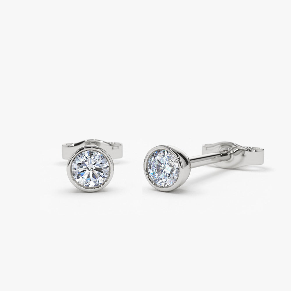 0.20CTW Bezel Set Diamond Stud Earrings  customdiamjewel 10KT White Gold VVS-EF