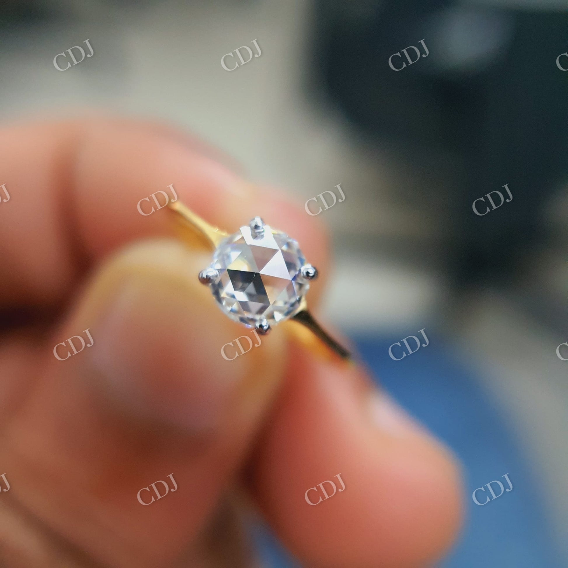 6mm Round Cut Rose Cut White colorless Moissanite Ring  customdiamjewel   