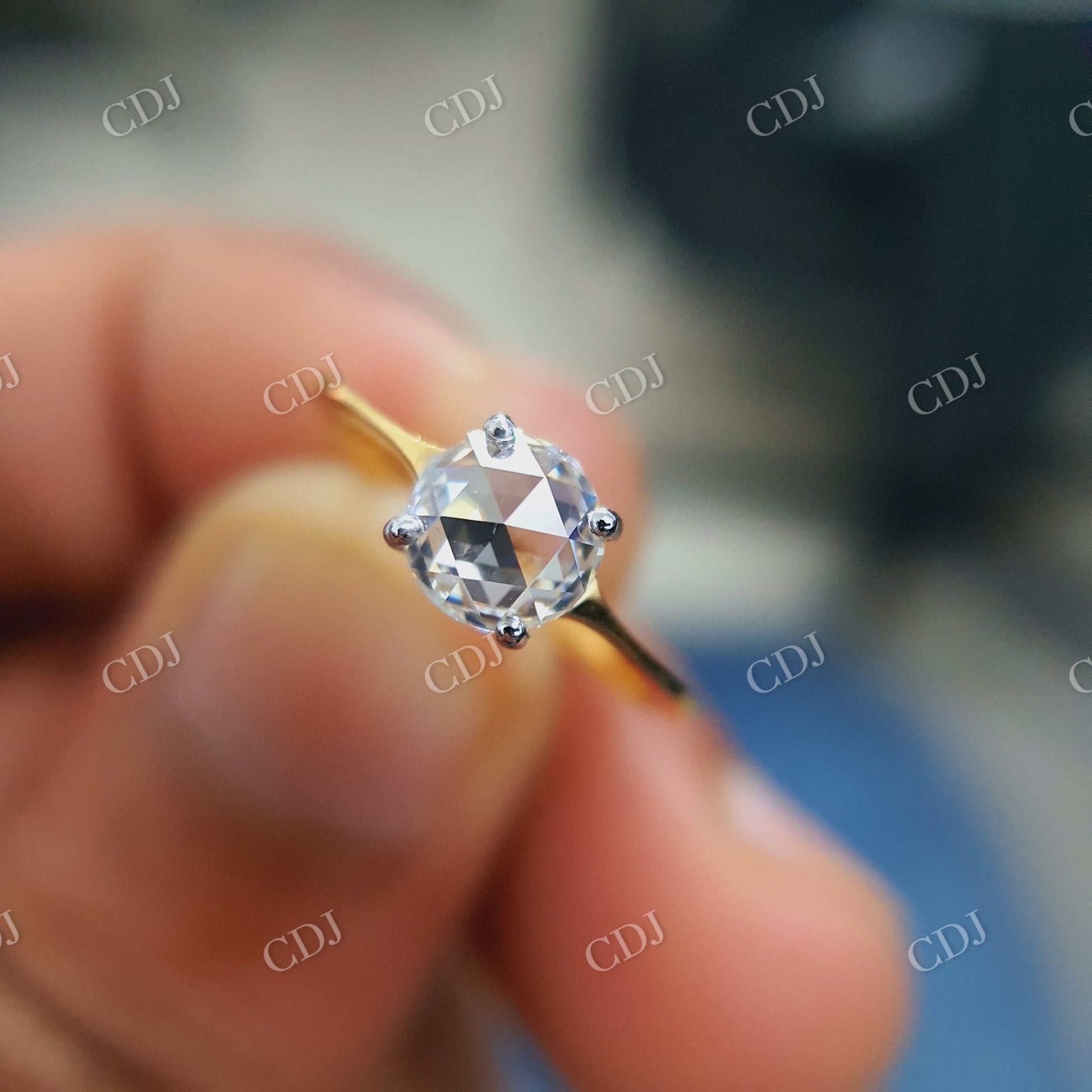 6mm Round Cut Rose Cut White colorless Moissanite Ring  customdiamjewel   