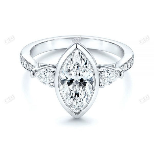 Three Stone Moissanite Engagement Ring  customdiamjewel 10KT White Gold VVS-EF