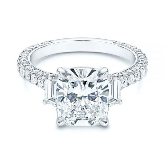 Three Stone Moissanite 3/4 Eternity Engagement Ring  customdiamjewel 10KT White Gold VVS-EF