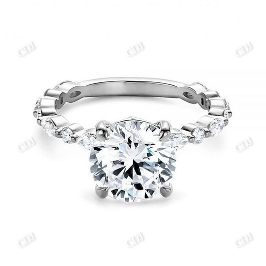 Unique Marquise & Round Accents Moissanite Engagement Ring  customdiamjewel 10KT White Gold VVS-EF