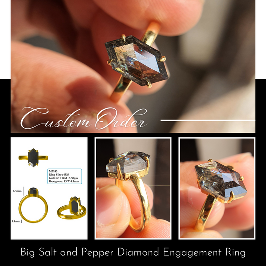 Salt and Pepper Hexagon Ring Black Moissanite Ring Customized Moissanite Ring  customdiamjewel   