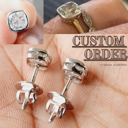 Custom Order Earrings 14K yellow gold and plated with platinum 2.00 carats TW Cushion cut Moissanite Earring  customdiamjewel   