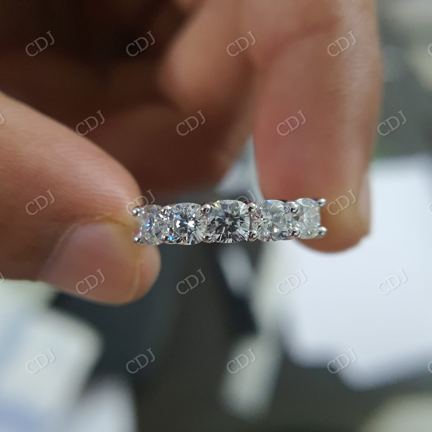 Cushion Moissanite White Gold Half Eternity Wedding Band  customdiamjewel   