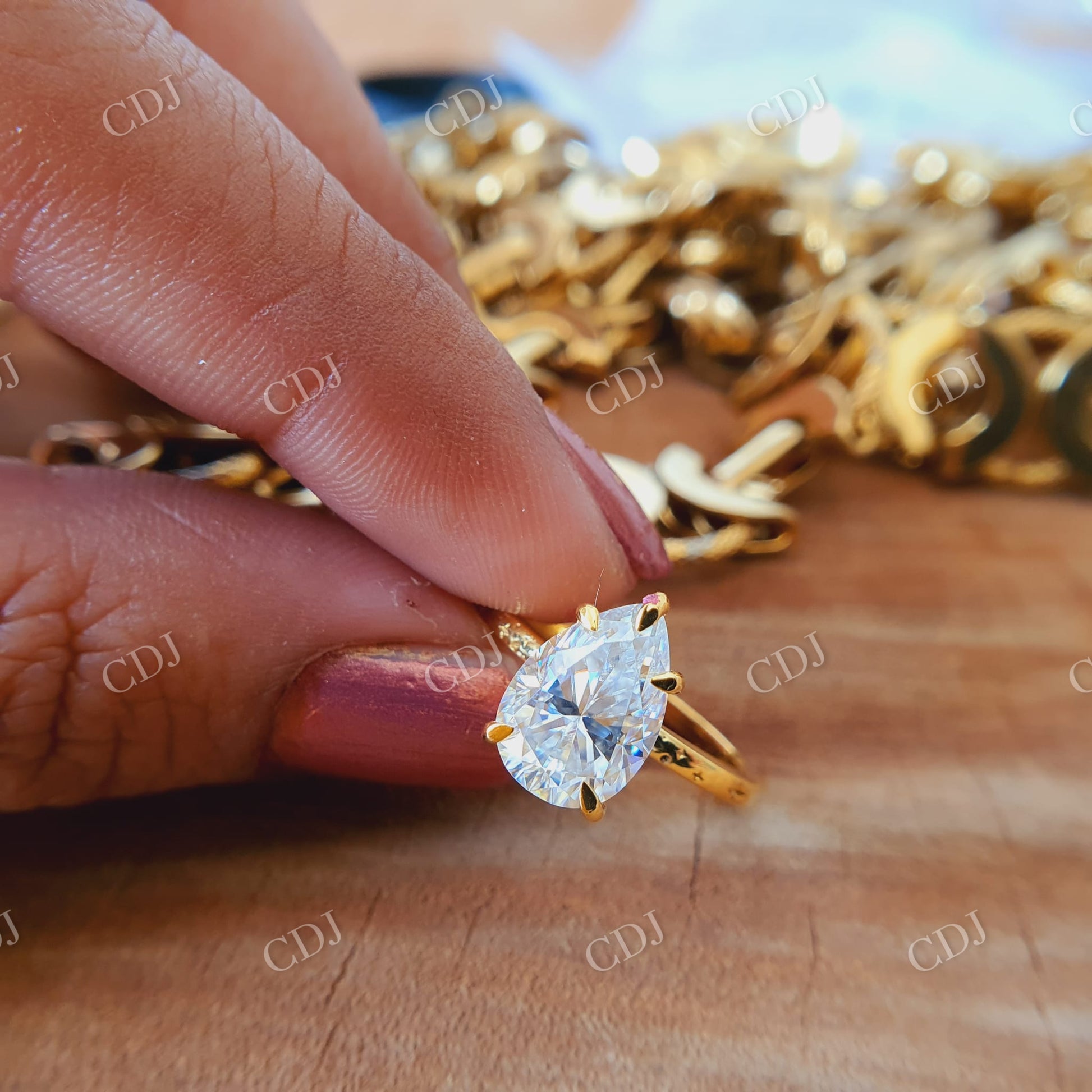 Classic 2.60 Pear Cut Moissanite Engagement Ring,White Sapphire Solitaire Ring with star band on the pretty ring band  customdiamjewel   