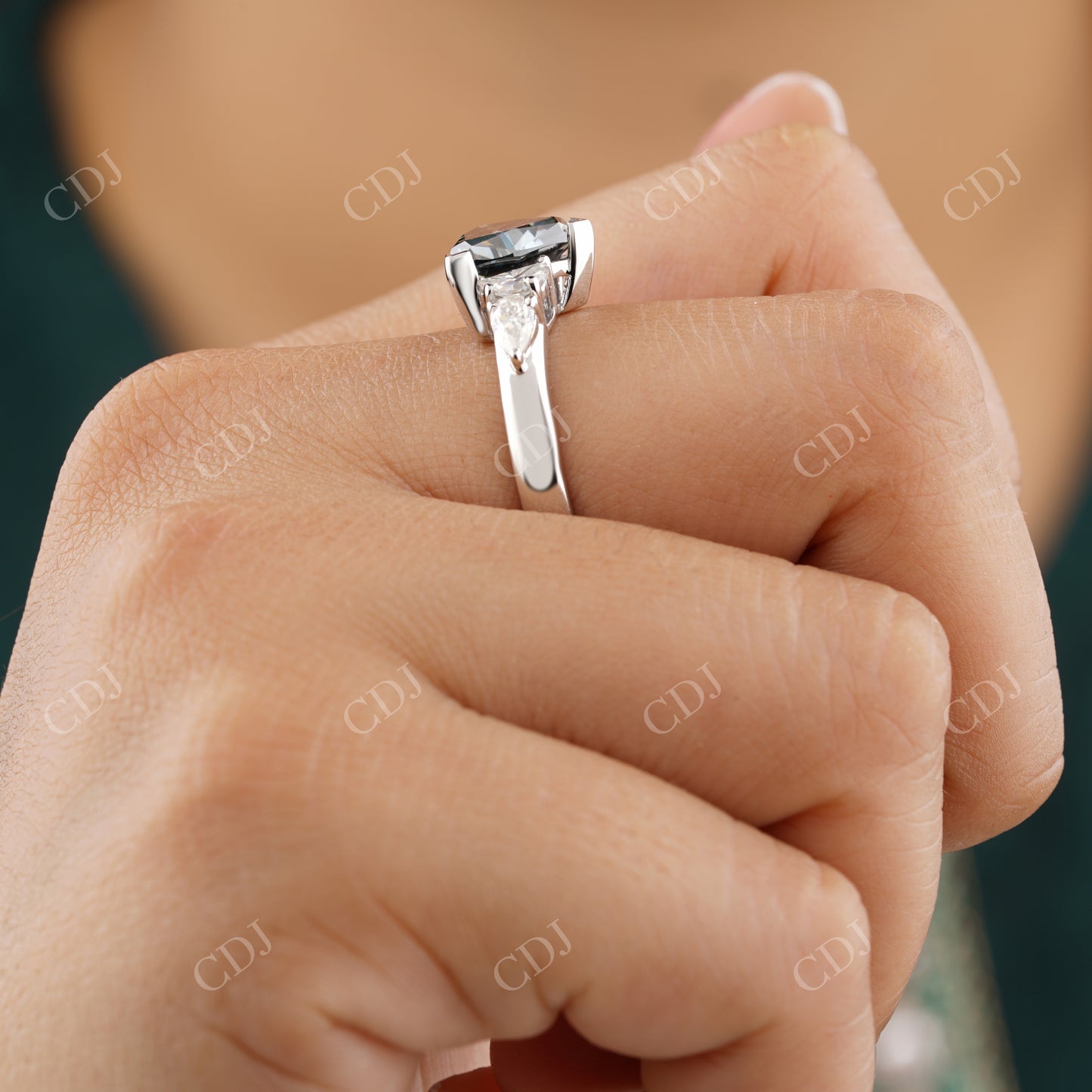 Grey Salt and Pepper Diamond Ring, Classic Trillion Cut Moissanite Engagement Ring  customdiamjewel   