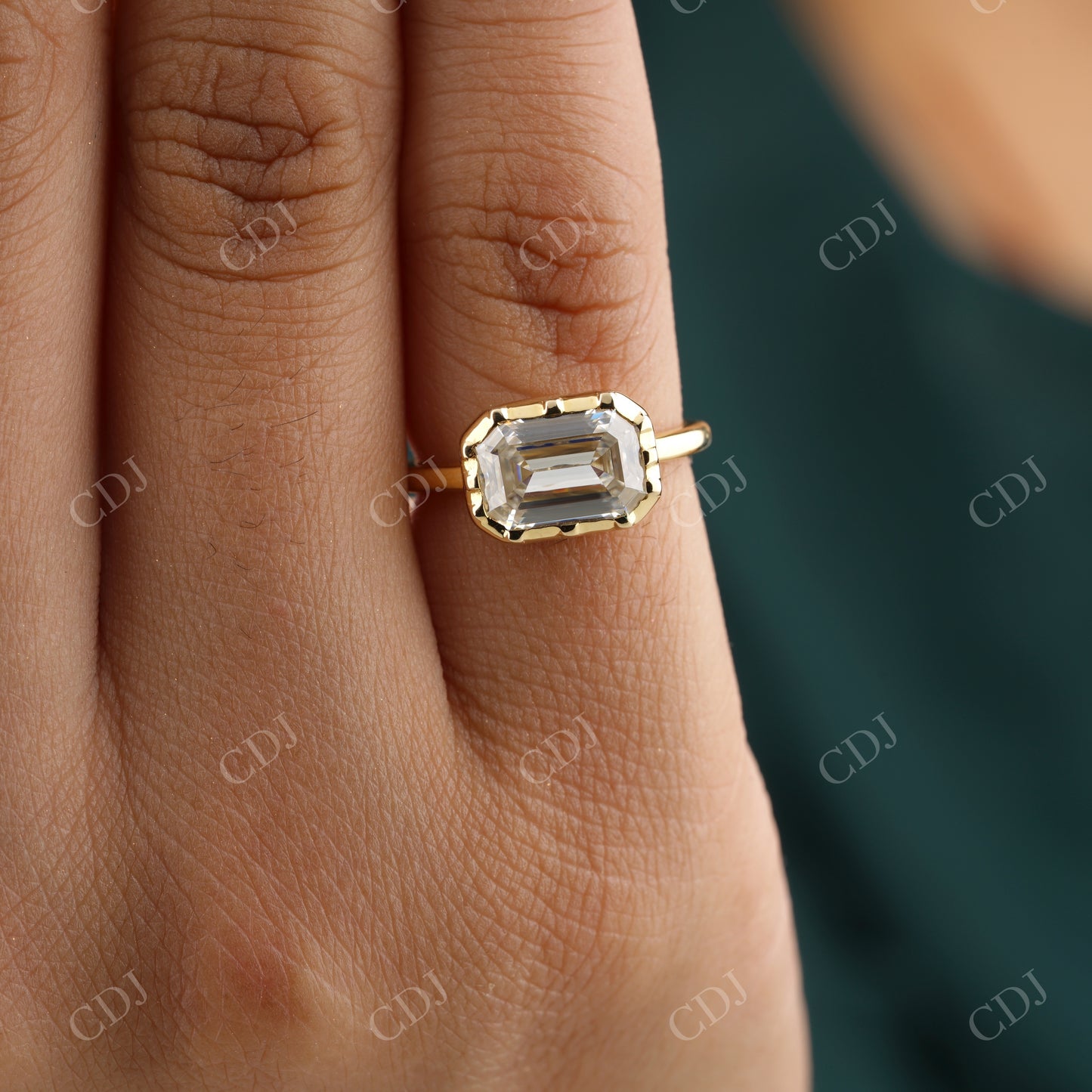 2.00CT East West Emerald Cut Georgian Style Bezel Set Moissanite Engagement Ring  customdiamjewel   