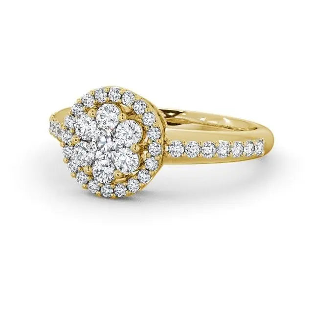 Round Halo 1.00CT Cluster Lab-Grown Diamond Engagement Ring  customdiamjewel 10KT Yellow Gold VVS-EF