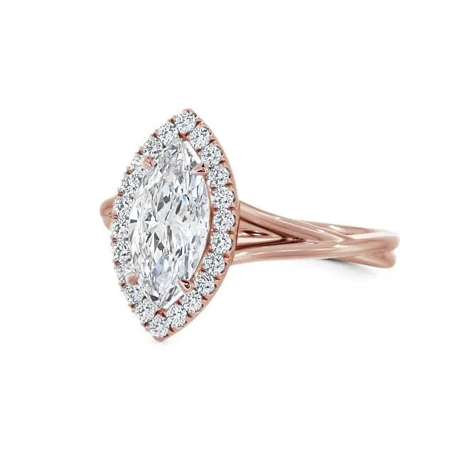 0.95CT Halo Set Marquise Cut Lab Grown Diamond Ring  customdiamjewel 10KT Rose Gold VVS-EF