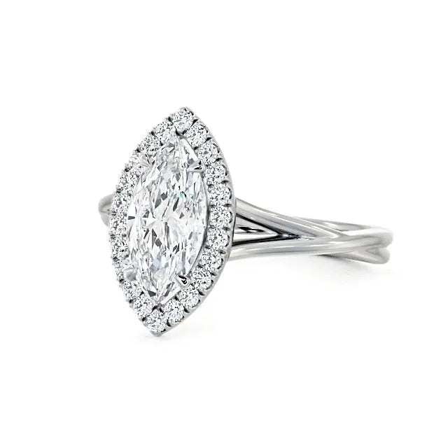 0.95CT Halo Set Marquise Cut Lab Grown Diamond Ring  customdiamjewel 10KT White Gold VVS-EF