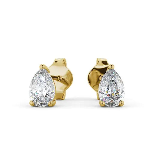 1.00CTW Pear Cut Three Claw Stud Earrings  customdiamjewel 10KT Yellow Gold VVS-EF