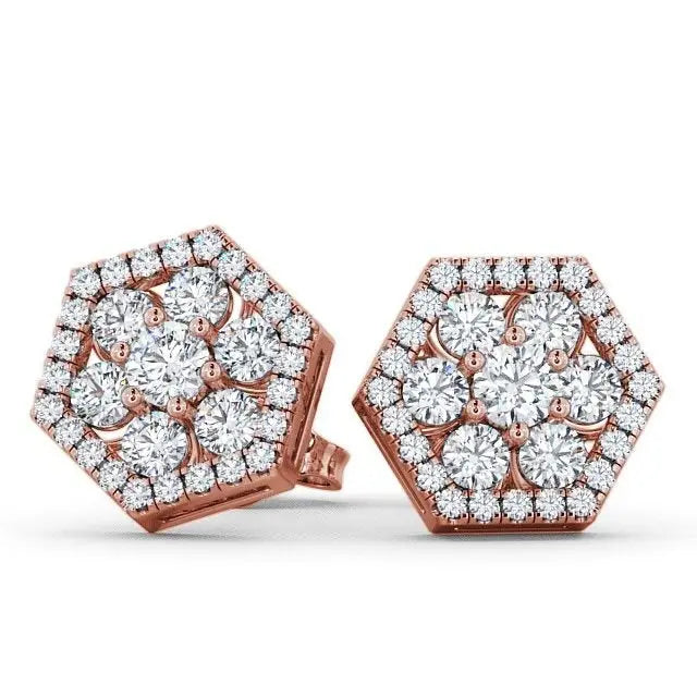 1.10CTW Hexagon Shape Cluster Lab Grown Diamond Stud  customdiamjewel 10KT Rose Gold VVS-EF