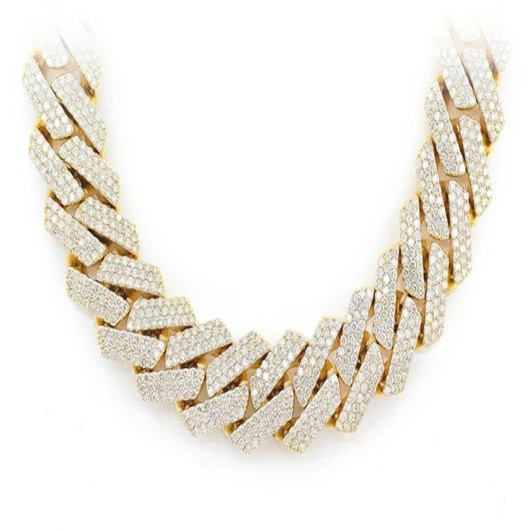 Diamond Yellow Gold Cuban Link Chain Necklace  customdiamjewel   