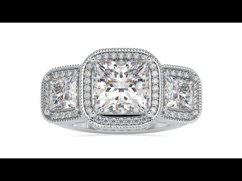 5.23CTW Princess Three Stone Ring Halo Diamond Ring customdiamjewel