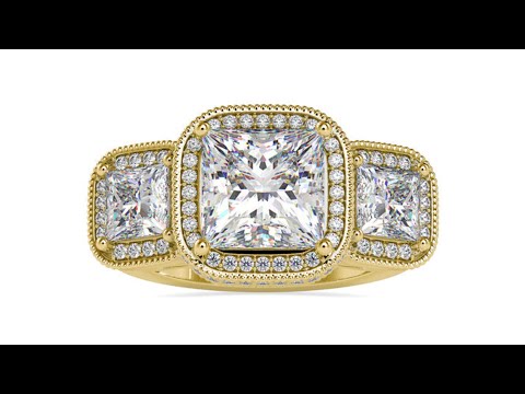 5.23CTW Princess Three Stone Ring Halo Diamond Ring customdiamjewel