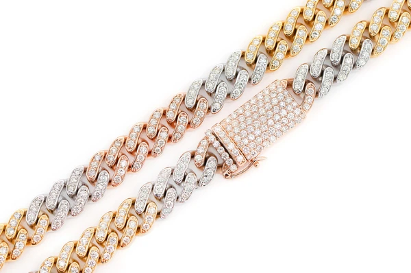 Three Tone Iced Out Diamond Cuban link Chain Necklace  customdiamjewel   