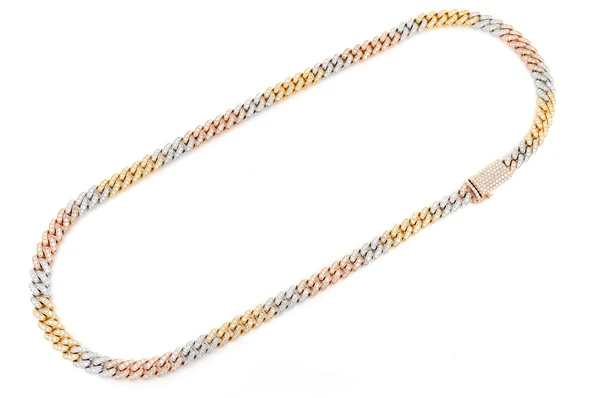 Three Tone Iced Out Diamond Cuban link Chain Necklace  customdiamjewel   