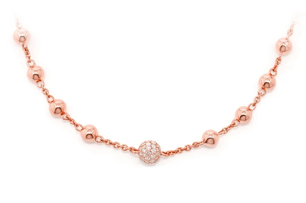 Silver Rose Gold Rosary Bead Women Chain Necklace  customdiamjewel   