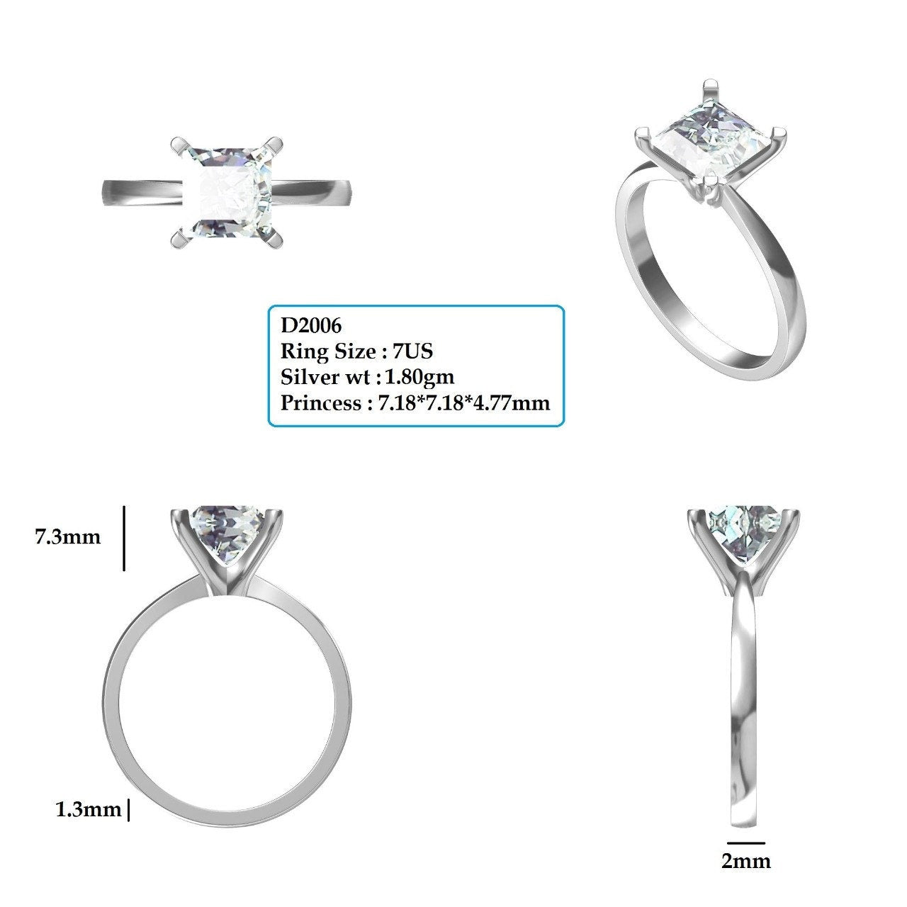 Princess Cut Salt and Pepper Engagement Ring  customdiamjewel   