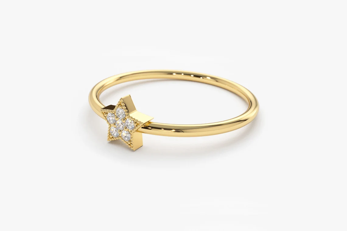 Star Shaped 14K Gold Diamond Wedding Ring  customdiamjewel   