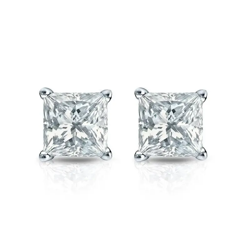 1.0CT Moissanite Princess Cut Stud Earrings  customdiamjewel Sterling Silver White Gold VVS-EF