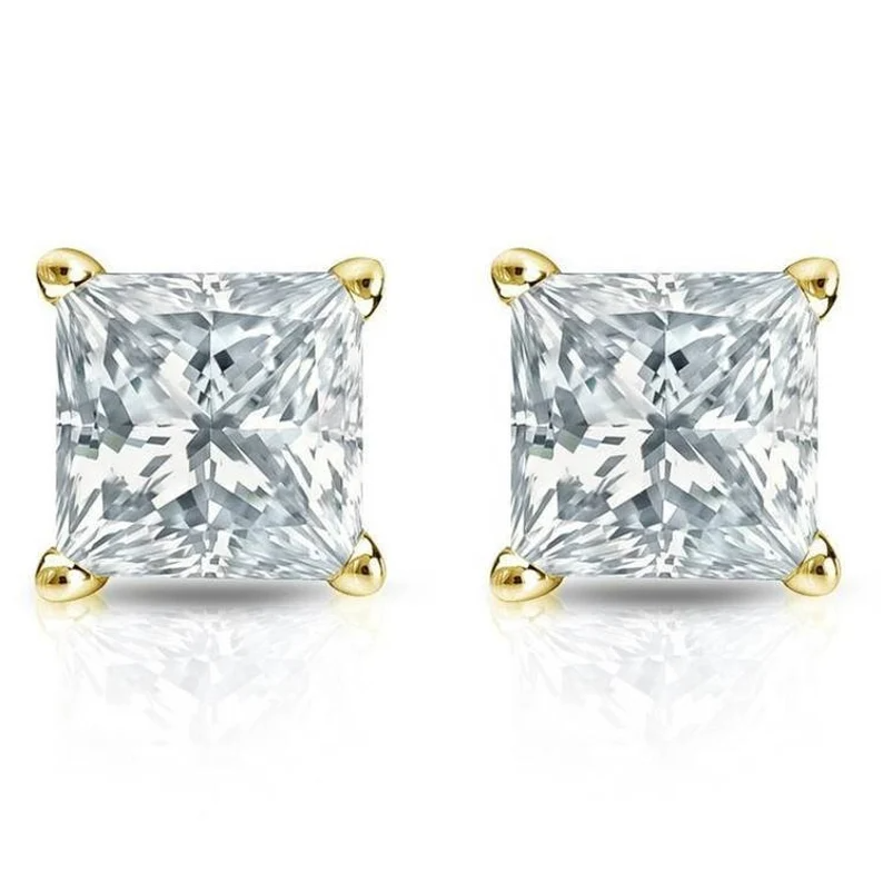 0.5CT Moissanite Princess Stud Diamond Earrings  customdiamjewel Sterling Silver Yellow Gold VVS-EF