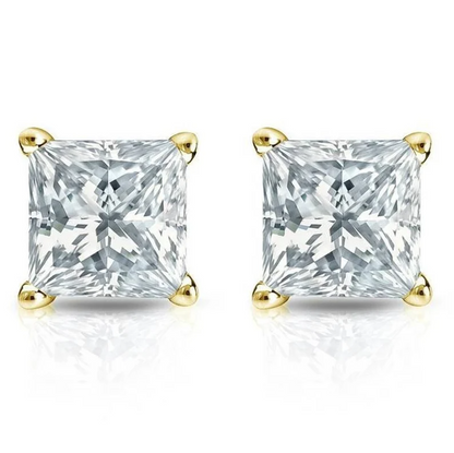 0.5CT Moissanite Princess Stud Diamond Earrings  customdiamjewel Sterling Silver Yellow Gold VVS-EF