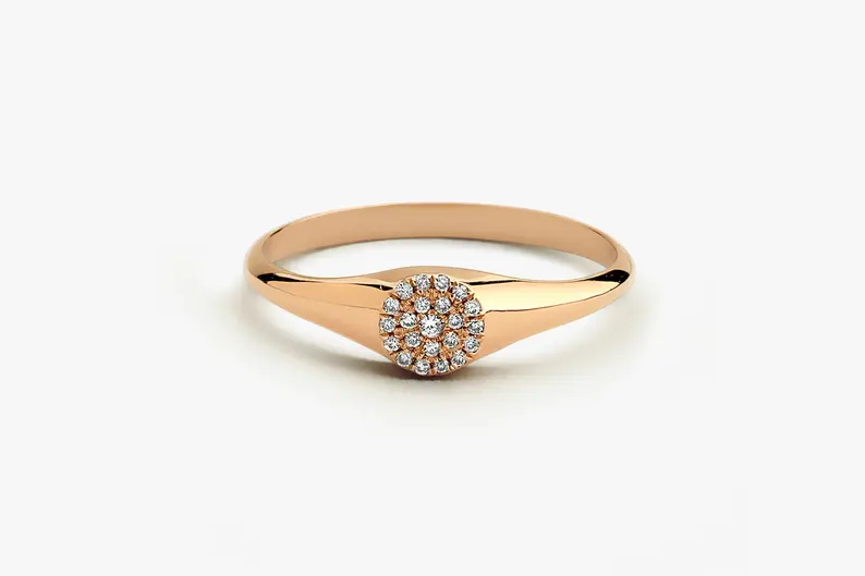 14k Gold Micro Pave Diamond Signet Wedding Ring  customdiamjewel 10 KT Solid Gold Rose Gold VVS-EF