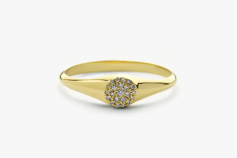 14k Gold Micro Pave Diamond Signet Wedding Ring  customdiamjewel 10 KT Solid Gold Yellow Gold VVS-EF