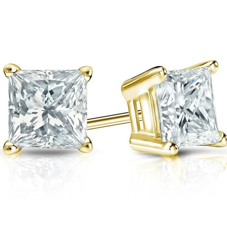 1.0CT Moissanite Princess Cut Stud Earrings  customdiamjewel   