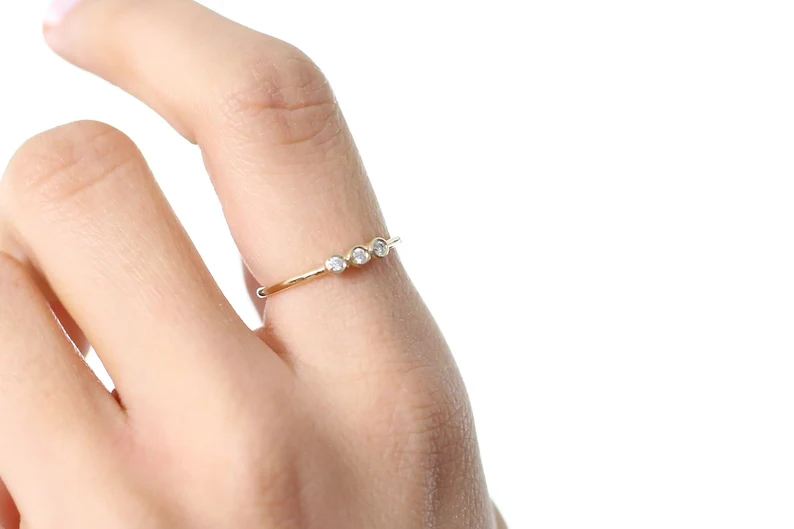 Dainty Three Stone Bezel Setting Natural Diamond Wedding Ring  customdiamjewel   